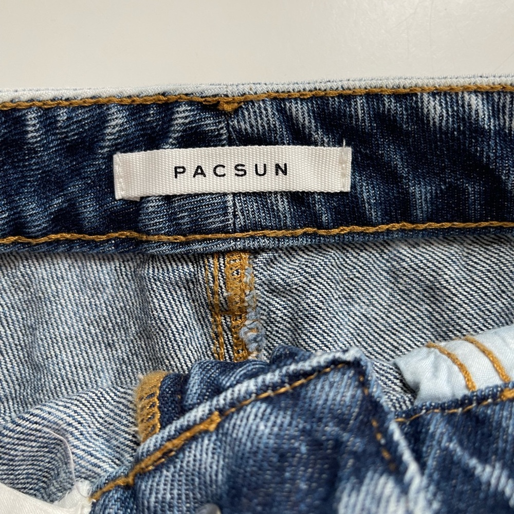 P A C S U N Hi-Rise Festival Acid Wash Raw Hem Jean Shorts Size 25 - Picture 4 of 13